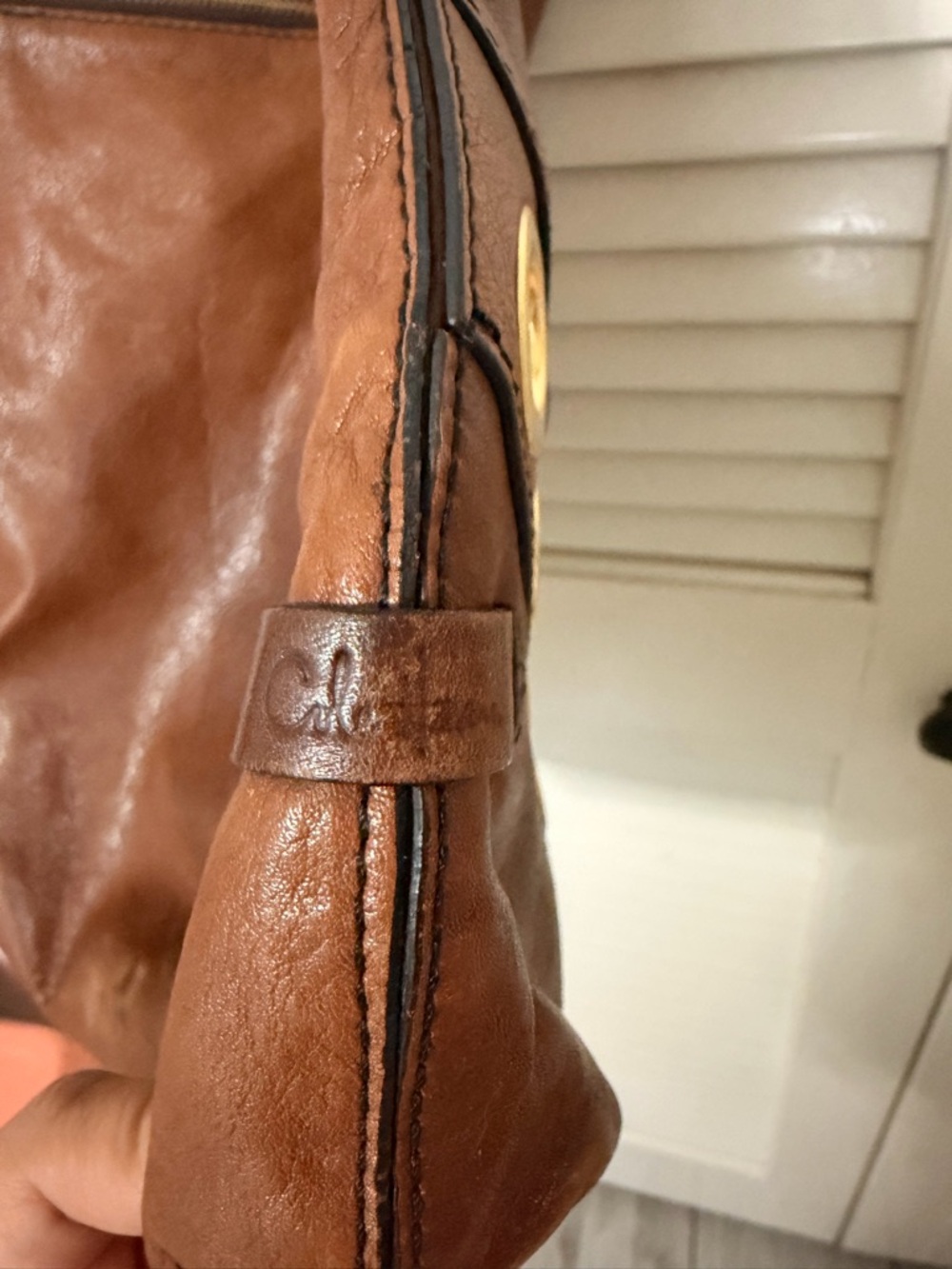 Cole Haan Brown Leather Hobo Bag with Gold Grommet Accents - Picture 9 of 11